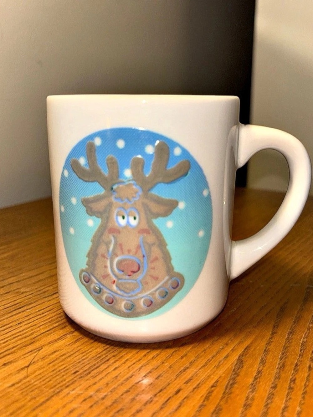 Denny's Reindeer Mug in White & Blue